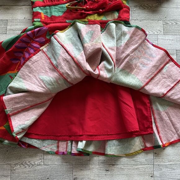 NWT Anthropologie House of Harlow 1960 Linen Red Floral Puff Sleeves Dress Sz 2 - Picture 9 of 12